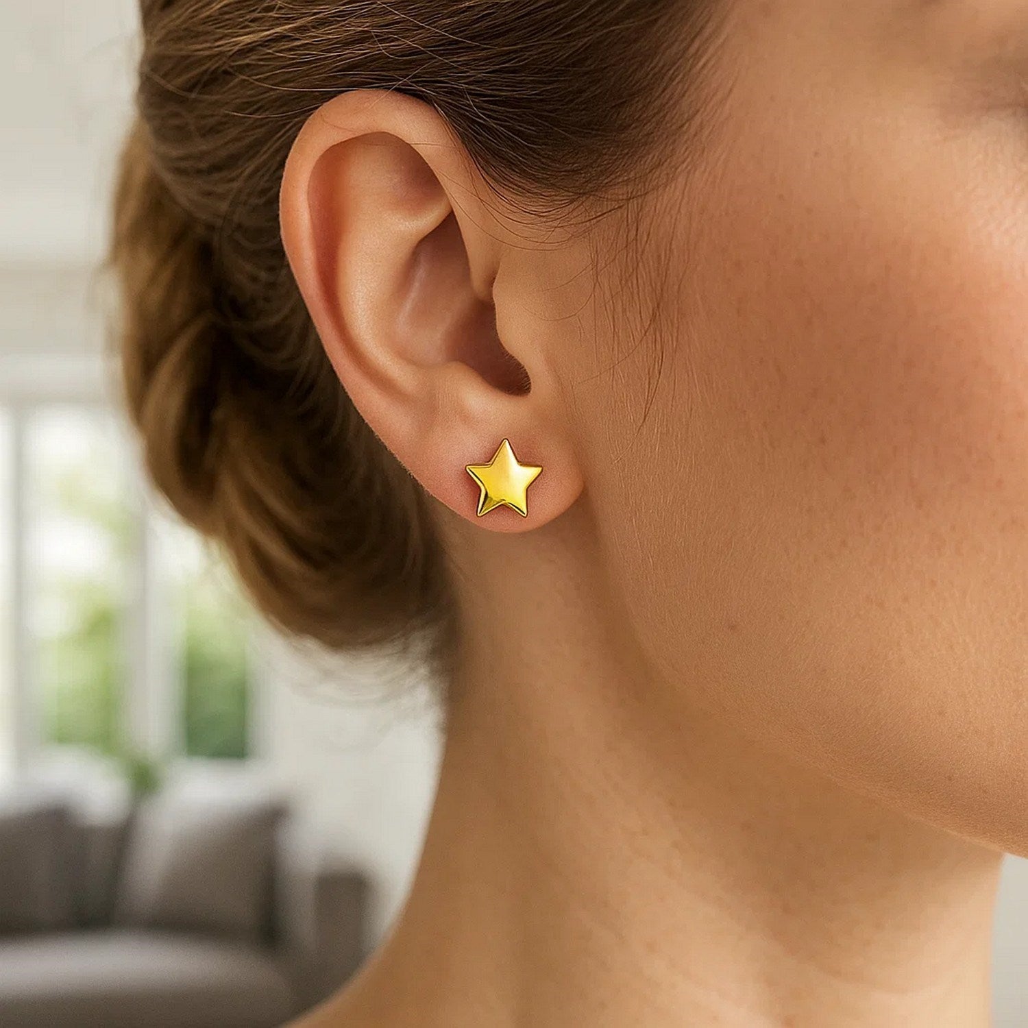 Pendientes de poste de oro amarillo de 14k con estrellas (6.5mm)