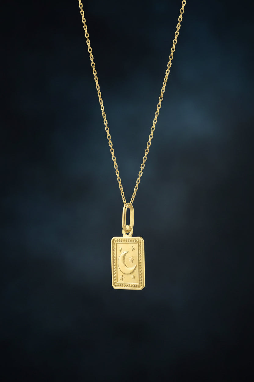 Moon and Stars Necklace in 14K Yellow Gold