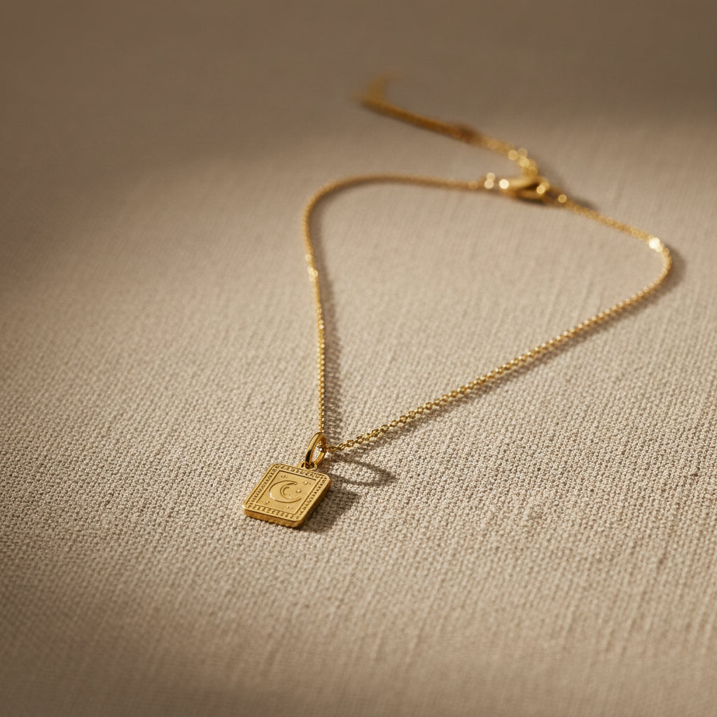 Moon and Stars Necklace in 14K Yellow Gold