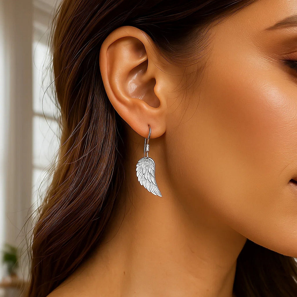 Sterling Silver Textured Angel Wing Earrings