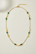 14K Yellow Gold Hexagon Malachite Inlay Links Necklace