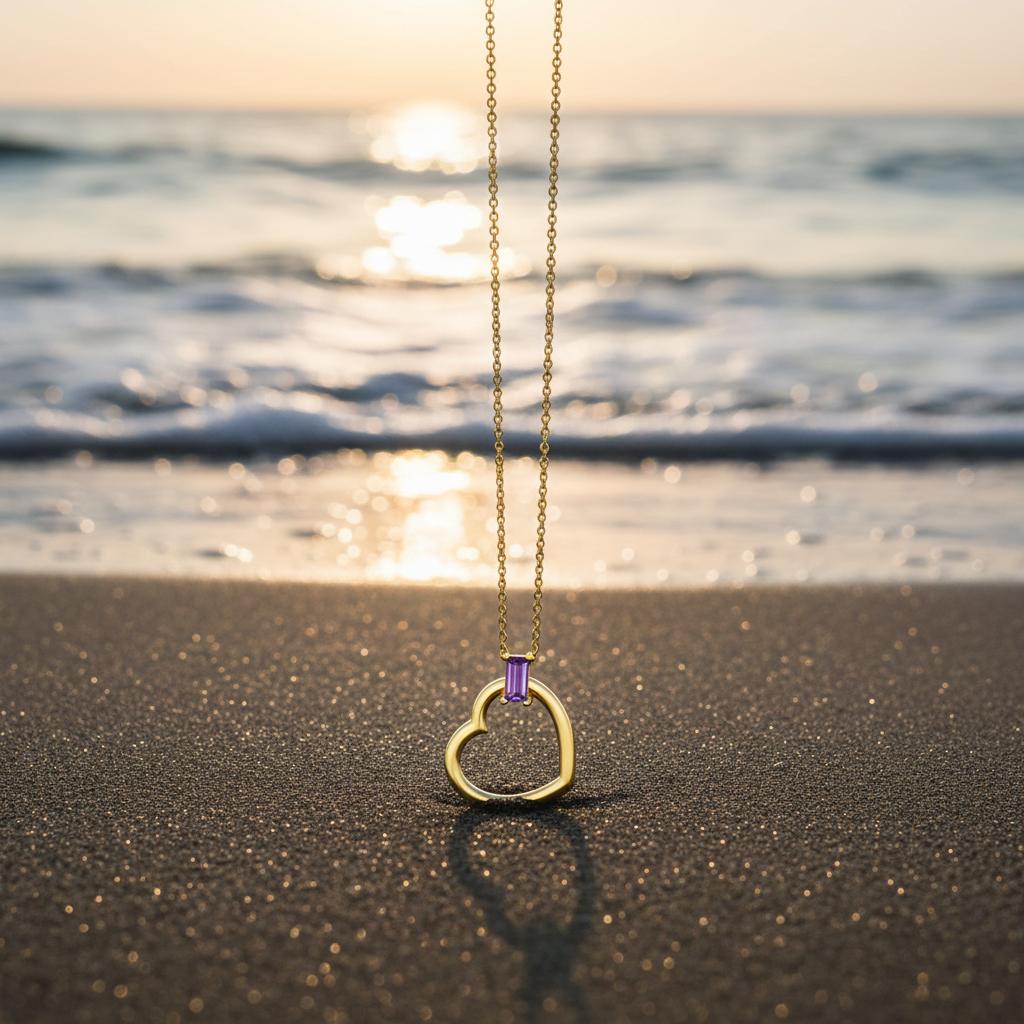 Amethyst Baguette Heart Necklace